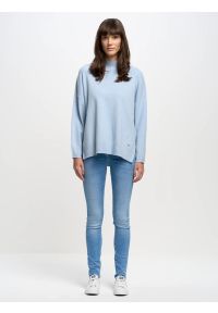 Big-Star - Sweter damski typu poncho niebieski Rajana 400. Kolor: niebieski. Materiał: wiskoza, skóra, prążkowany. Wzór: ze splotem. Sezon: lato. Styl: elegancki #4