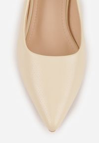 Born2be - Beżowe Sandały Slingback Vices na Słupku Zdobione Perforacją Telanisia. Okazja: na co dzień. Nosek buta: szpiczasty. Kolor: beżowy. Materiał: jeans. Wzór: aplikacja. Obcas: na słupku. Styl: casual, elegancki #8