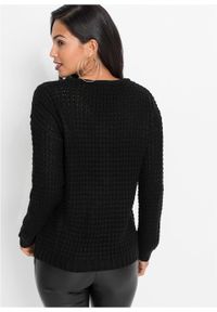 Sweter dzianinowy z zamkiem bonprix czarny. Kolor: czarny. Materiał: dzianina #6