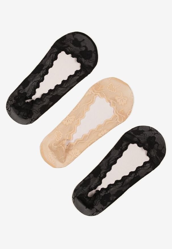 Renee - Beżowo-Czarne Koronkowe Skarpety Typu Balerinki 3-Pack Tilisea. Kolor: beżowy. Materiał: koronka. Wzór: koronka