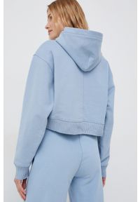Calvin Klein Jeans bluza bawełniana damska kolor fioletowy z kapturem z aplikacją. Typ kołnierza: kaptur. Kolor: fioletowy. Materiał: bawełna. Wzór: aplikacja #2