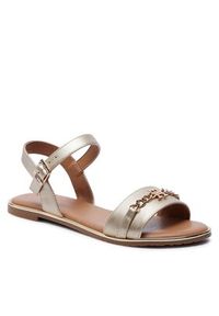 TOMMY HILFIGER - Tommy Hilfiger Sandały Flat Sandal T3A2-33253-1372 S Złoty. Kolor: złoty. Materiał: skóra