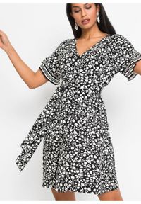 Sukienka z nadrukiem LENZING™ ECOVERO™ bonprix czarno-biel wełny w roślinny wzór. Kolor: czarny. Materiał: wełna. Wzór: nadruk #5