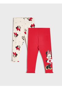 Sinsay - Bawełniane legginsy ze wzorkiem Minnie Mouse - czerwony. Kolor: czerwony. Materiał: bawełna. Wzór: motyw z bajki