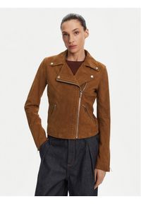 Serge Pariente Kurtka skórzana Oxford Vs Brązowy Slim Fit. Kolor: brązowy. Materiał: skóra