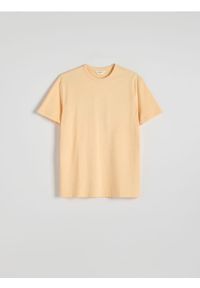 Reserved - Gładki t-shirt boxy - brzoskwiniowy. Kolor: pomarańczowy. Materiał: bawełna. Wzór: gładki