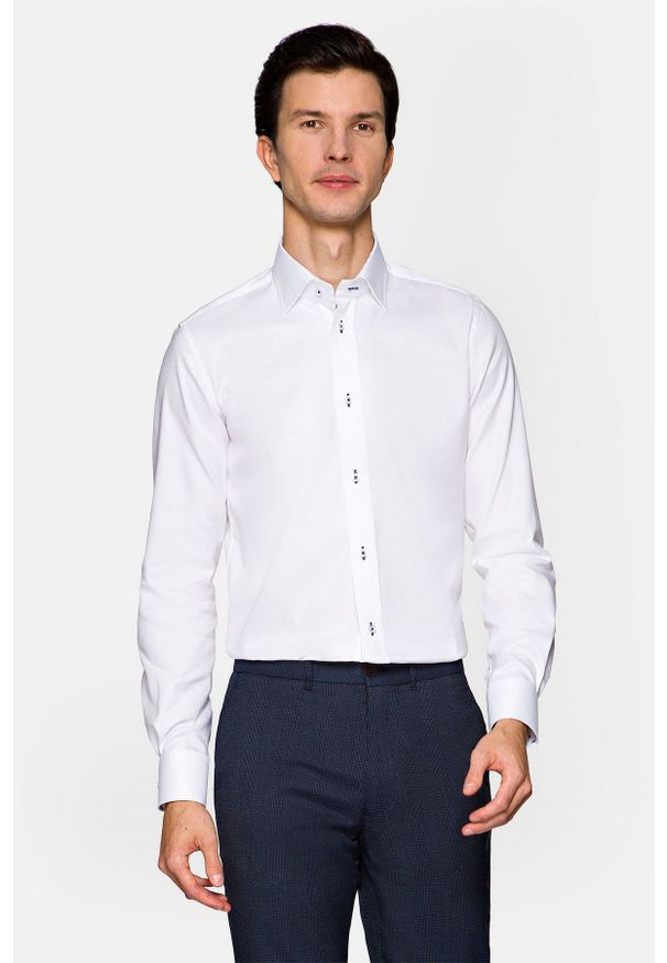Lancerto - Koszula Biała Almeria 6. Kolor: biały. Materiał: jeans, tkanina, bawełna, wełna. Wzór: gładki, ze splotem, paisley