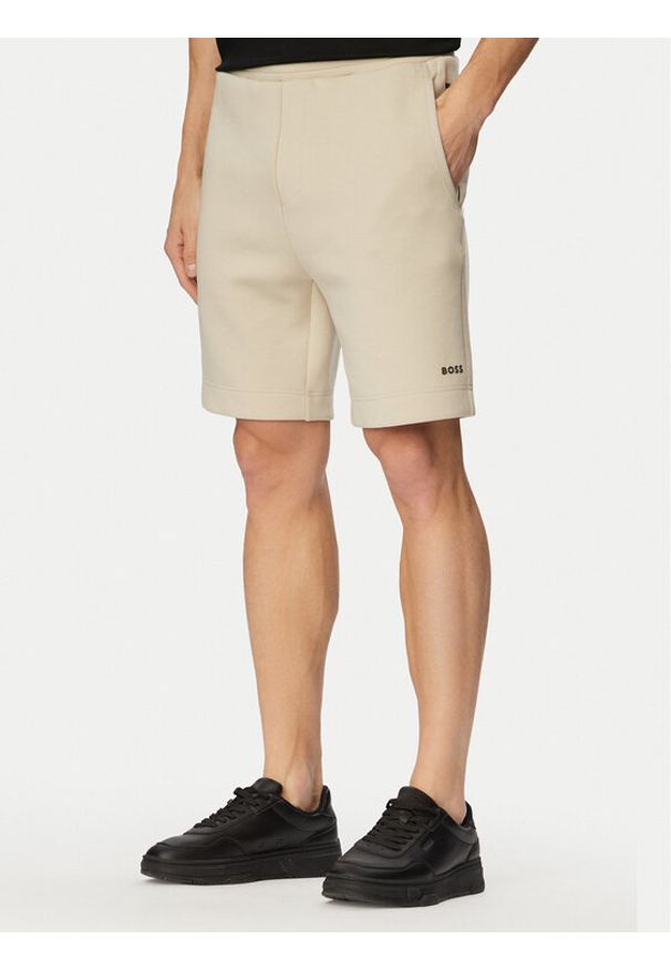 BOSS Szorty sportowe JT_Globe 50558970 Beżowy jasny Regular Fit. Kolor: beżowy. Materiał: bawełna. Styl: sportowy