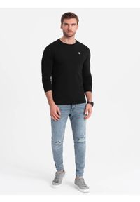Ombre Clothing - Longsleeve męski z elastanem sygnowany z okrągłym dekoltem - czarny V3 OM-LSCL-0102 - XXL. Kolor: czarny. Materiał: elastan. Długość rękawa: długi rękaw. Wzór: jednolity, gładki. Styl: klasyczny #3