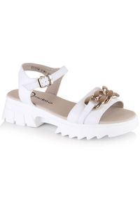 Skórzane sandały damskie z łańcuszkiem białe Filippo DS4614. Kolor: biały. Materiał: skóra