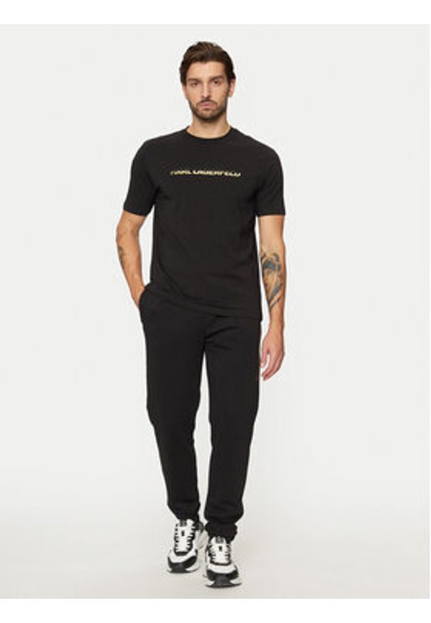 Karl Lagerfeld - KARL LAGERFELD T-Shirt 755462 551235 Czarny Regular Fit. Typ kołnierza: dekolt w karo. Kolor: czarny. Materiał: bawełna