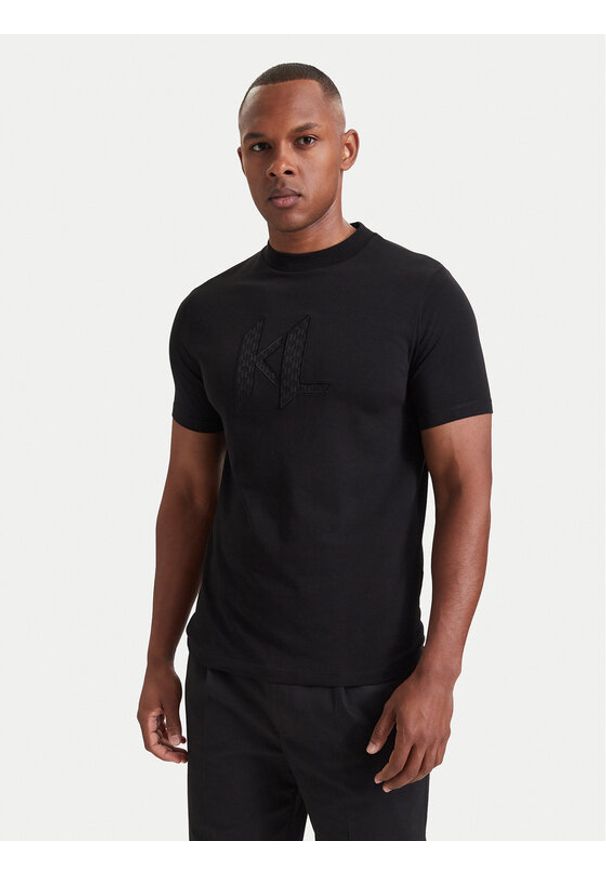Karl Lagerfeld - KARL LAGERFELD T-Shirt 755047 564235 Czarny Regular Fit. Typ kołnierza: dekolt w karo. Kolor: czarny. Materiał: bawełna