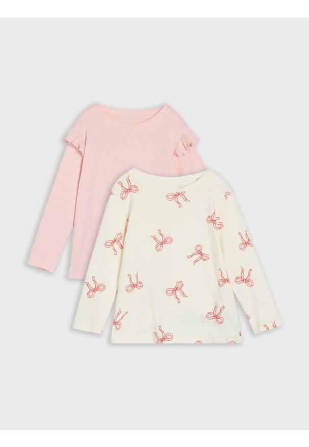 Sinsay - Koszulki z długimi rękawami 2 pack - kremowy. Kolor: kremowy. Długość rękawa: długi rękaw. Długość: długie