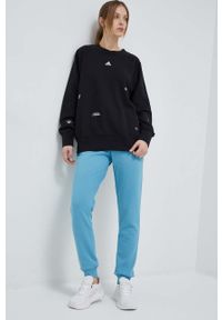 Adidas - adidas spodnie dresowe bawełniane kolor niebieski z nadrukiem. Kolor: niebieski. Materiał: bawełna, dresówka. Wzór: nadruk #2