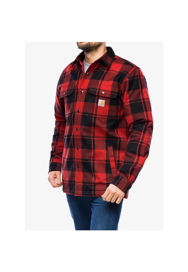 Koszula turystyczna męska Carhartt Flannel Sherpa-Lined Shirt Jac. Okazja: na co dzień. Kolor: czerwony. Styl: casual