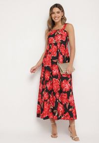 Born2be - Czarna Rozkloszowana Sukienka z Wiskozą w Kwiatowym Wzór Nilarune. Kolor: czarny. Materiał: wiskoza. Długość rękawa: na ramiączkach. Wzór: kwiaty. Sezon: lato. Styl: klasyczny #7