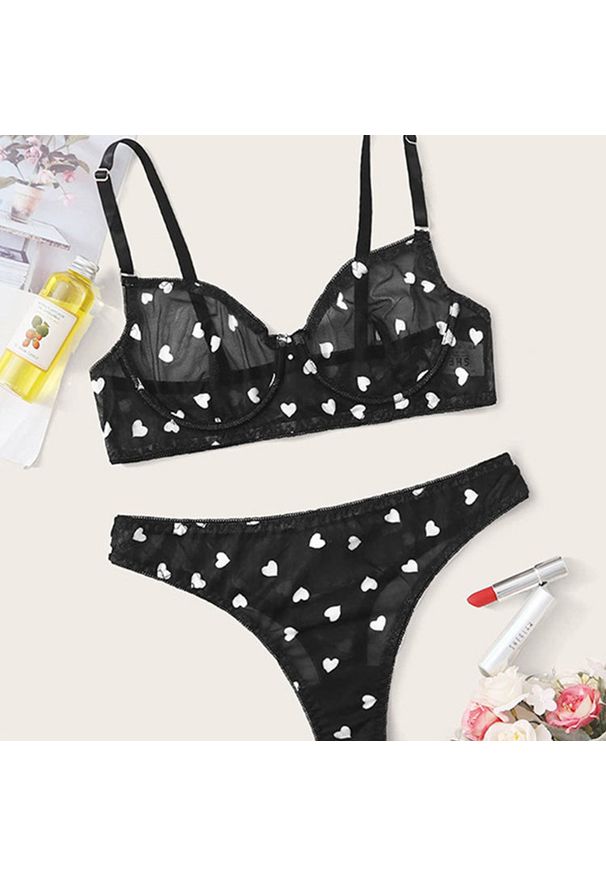 Intica - Zestaw bielizny z koronką i regulowanymi ramiączkami Gayleen. Kolor: czarny. Materiał: koronka. Wzór: koronka