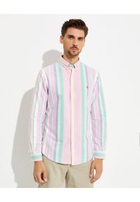 Ralph Lauren - RALPH LAUREN - Koszula w paski Slim Fit. Typ kołnierza: polo. Kolor: różowy, wielokolorowy, fioletowy. Materiał: tkanina. Wzór: paski #1