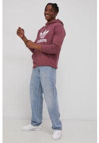 adidas Originals Bluza bawełniana HE9498 męska kolor różowy z kapturem z nadrukiem. Typ kołnierza: kaptur. Kolor: różowy. Materiał: bawełna. Wzór: nadruk #5