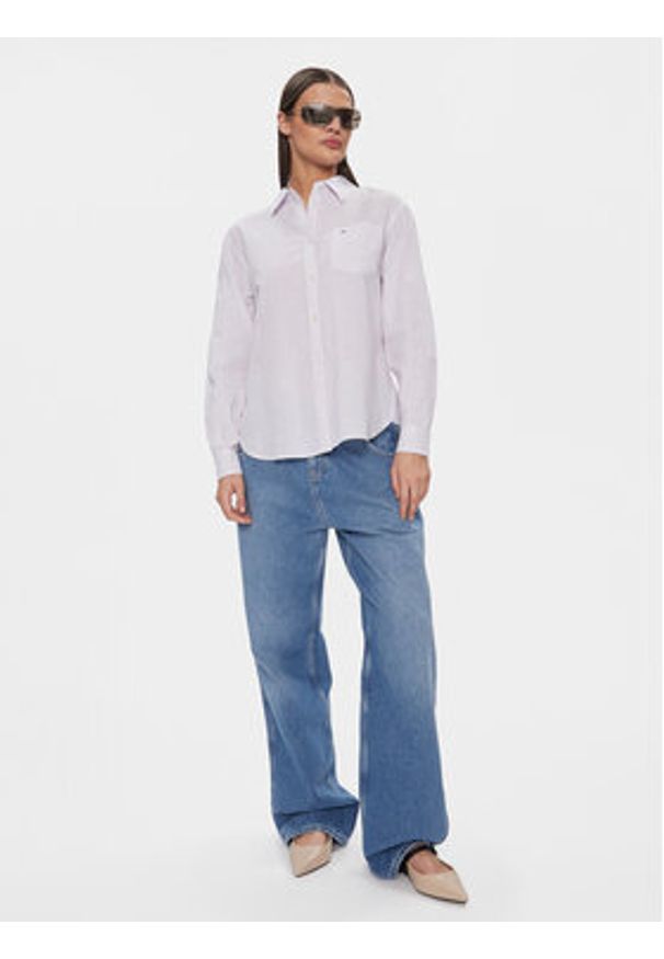 Tommy Jeans Koszula DW0DW17737 Fioletowy Boxy Fit. Kolor: fioletowy. Materiał: bawełna
