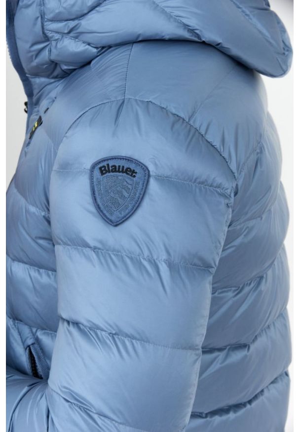 Blauer USA - BLAUER Niebieska puchowa kurtka męska z kapturem, Rozmiar 3XL. Typ kołnierza: kaptur. Kolor: niebieski. Materiał: puch