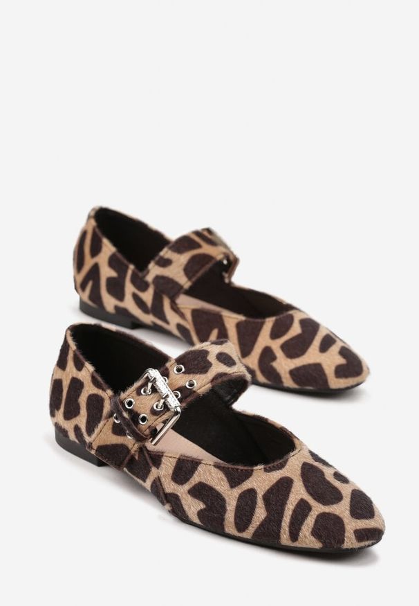 Renee - Panterkowe Balerinki Vices w Stylu Mary Jane ze Skórzaną Wkładką Rilaneia. Okazja: na co dzień. Materiał: skóra. Wzór: grochy. Styl: casual, klasyczny
