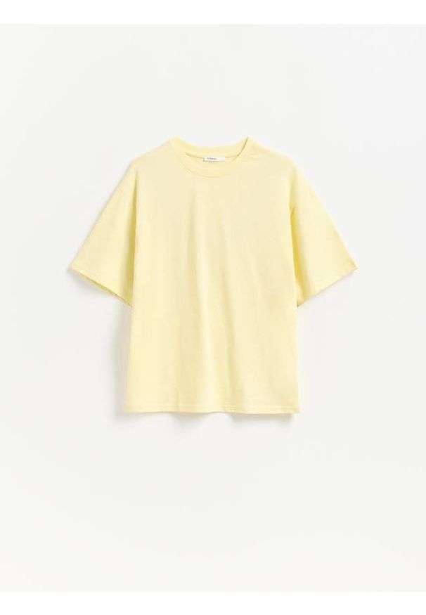 Reserved - Bawełniany t-shirt oversize - żółty. Kolor: żółty. Materiał: bawełna