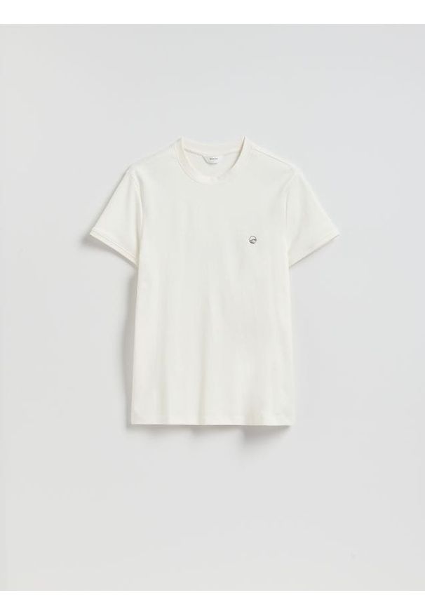 Reserved - Bawełniany t-shirt slim fit - złamana biel. Materiał: bawełna