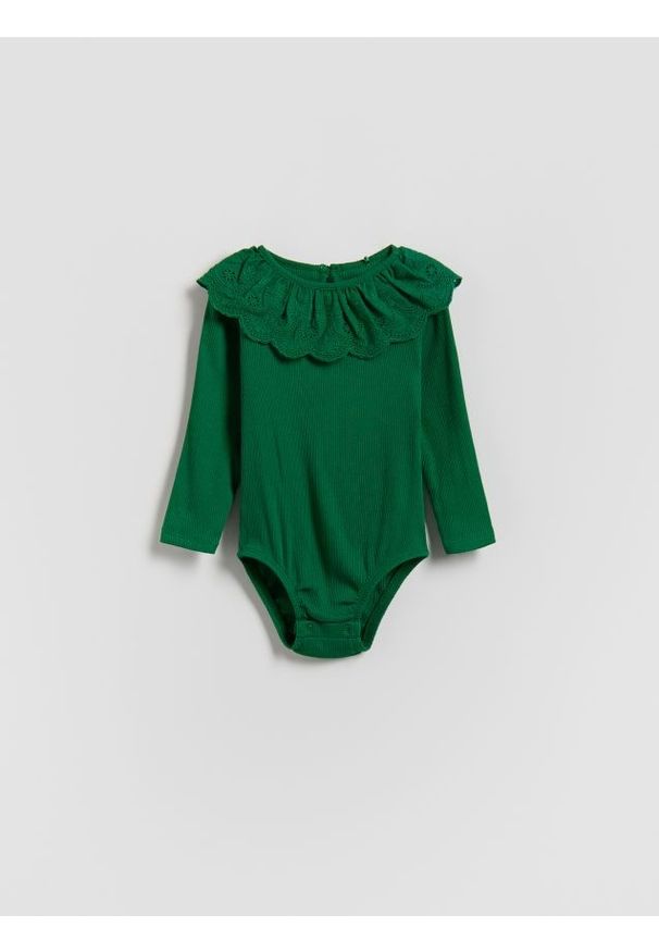 Reserved - Body z kołnierzykiem - zielony. Kolor: zielony. Materiał: dzianina, bawełna