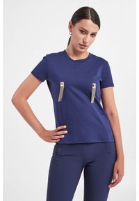 Elisabetta Franchi - T-shirt damski ELISABETTA FRANCHI. Wzór: geometria, gładki, aplikacja