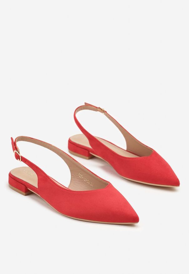 Renee - Czerwone Sandały Slingback Vices z Wkładką ze Skóry Naturalnej Annisae. Okazja: na spotkanie biznesowe. Zapięcie: sprzączka. Kolor: czerwony. Materiał: skóra. Obcas: na obcasie. Styl: elegancki, biznesowy, klasyczny. Wysokość obcasa: niski