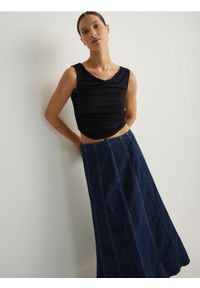 Reserved - Jeansowa spódnica maxi z przeszyciami - granatowy. Kolor: niebieski. Materiał: jeans