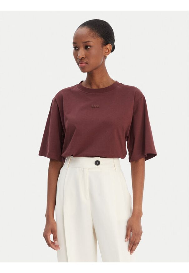 BOSS T-Shirt Enismall 50523256 Brązowy Oversize. Kolor: brązowy. Materiał: bawełna