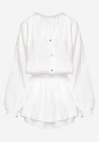 Born2be - Biały Bawełniany Kombinezon z Elastyczną Gumką w Talii i Spódnico-Spodenkami Gleasea. Okazja: na co dzień. Kolor: biały. Materiał: bawełna. Styl: casual, elegancki #6