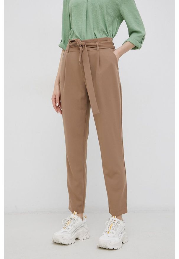only - Only Spodnie damskie kolor fioletowy proste high waist. Okazja: na co dzień. Stan: podwyższony. Kolor: fioletowy. Styl: casual