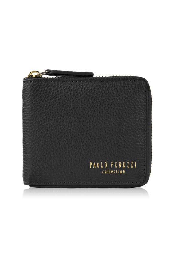 PAOLO PERUZZI - Portfel damski skórzany mały czarny w orientacji poziomej z RFID Paolo Peruzzi KV-04-BL. Kolor: czarny. Materiał: skóra