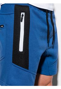 Ombre Clothing - Krótkie spodenki męskie dresowe W240 - niebieskie - XL. Kolor: niebieski. Materiał: dresówka. Długość: krótkie. Wzór: aplikacja