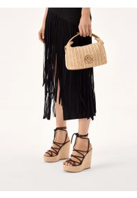 Kazar - Sandały na wysokim koturnie i platformie. Kolor: brązowy. Materiał: tkanina. Wzór: ze splotem. Sezon: lato. Obcas: na koturnie. Styl: wakacyjny, klasyczny #7