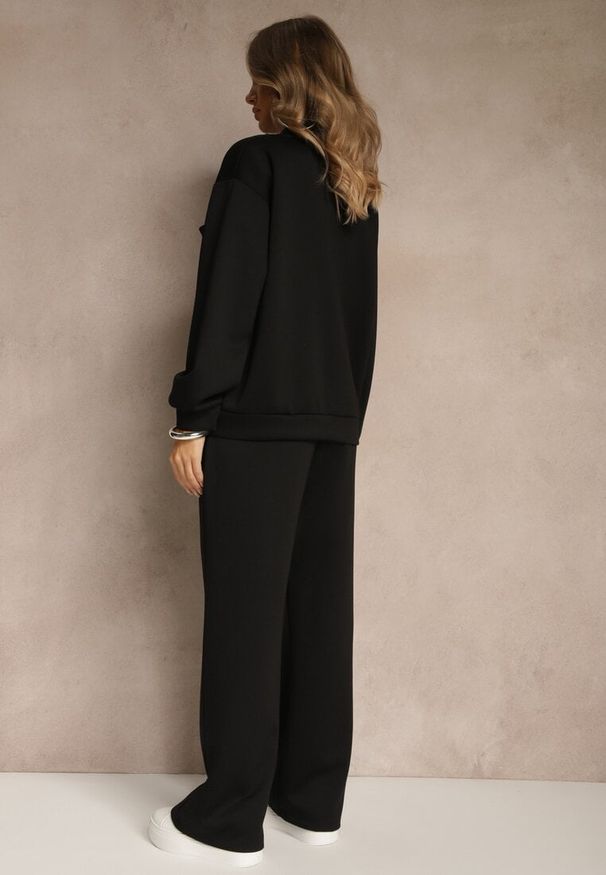 Renee - Czarny Komplet Dresowy z Bawełny Zasuwana Bluza i Spodnie Teviora. Kolor: czarny. Materiał: bawełna, dresówka