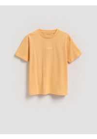 Reserved - Bawełniany t-shirt - jasnopomarańczowy. Kolor: pomarańczowy. Materiał: bawełna