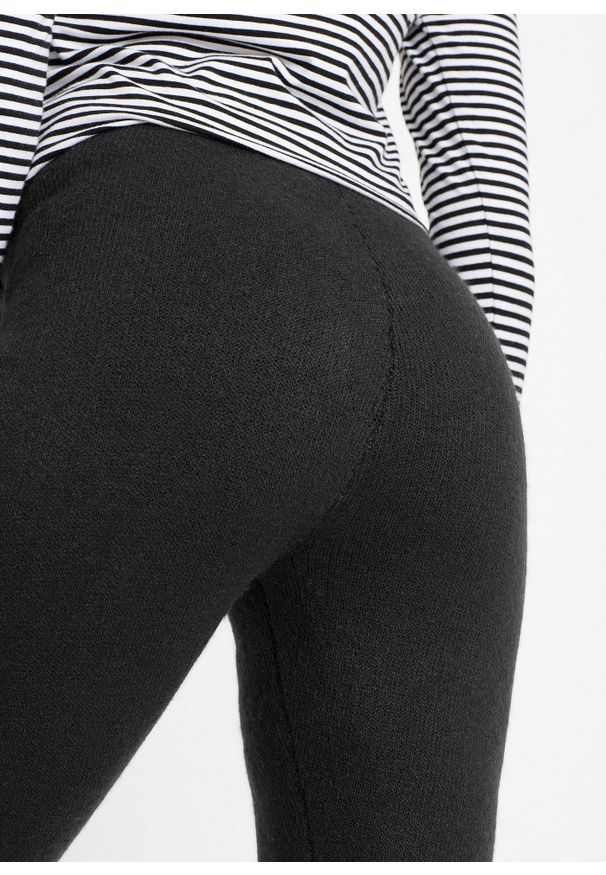 bonprix - Legginsy termiczne z paskiem w prążek. Kolor: czarny. Wzór: prążki