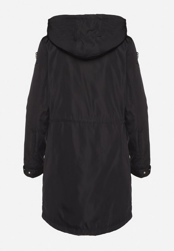 Born2be - Granatowa Kurtka Parka z Odpinanym Kapturem i Troczkami w Talii Fesslora. Okazja: na co dzień, na spacer. Kolor: niebieski. Materiał: jeans, wełna. Długość: długie. Styl: elegancki, casual
