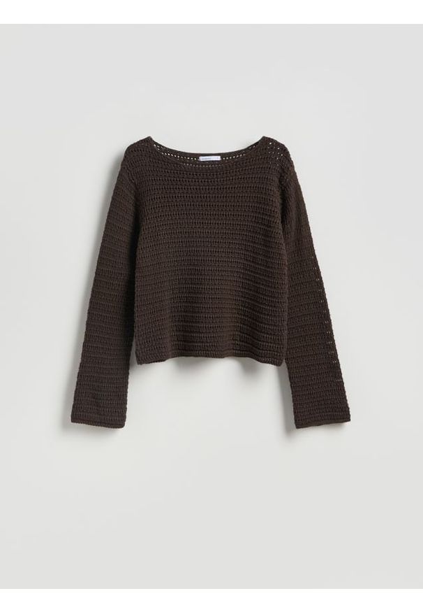 Reserved - Sweter z luźnym splotem - brązowy. Kolor: brązowy. Materiał: dzianina, bawełna. Wzór: ze splotem