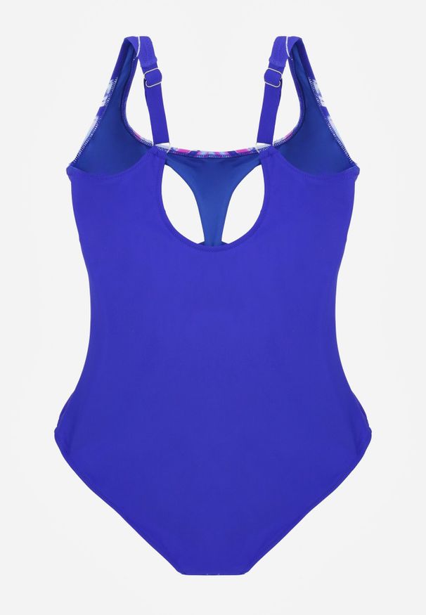 Born2be - Niebieski Gładki Strój Kąpielowy Jednoczęściowy z Akwarelowym Printem Amalidoe. Kolor: niebieski. Materiał: len. Wzór: nadruk, gładki