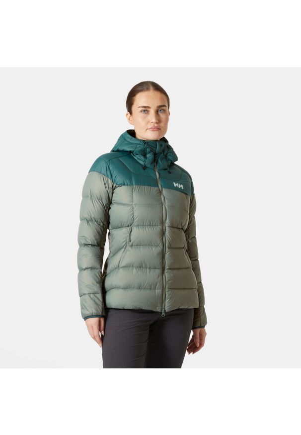 Damska kurtka z kapturem Helly Hansen Verglas Glacier. Typ kołnierza: kaptur. Kolor: zielony. Materiał: puch, syntetyk