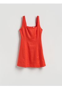 Reserved - Lniana sukienka mini - pomarańczowy. Kolor: pomarańczowy. Materiał: len. Długość: mini