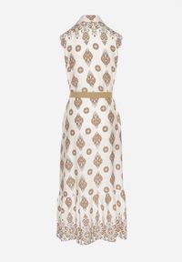 Born2be - Beżowa Wiskozowa Sukienka Koszulowa z Paskiem z Klamrą Eraniela. Okazja: na co dzień. Typ kołnierza: dekolt w kształcie V. Kolor: beżowy. Materiał: wiskoza. Typ sukienki: koszulowe. Styl: klasyczny, casual, elegancki, sportowy #4