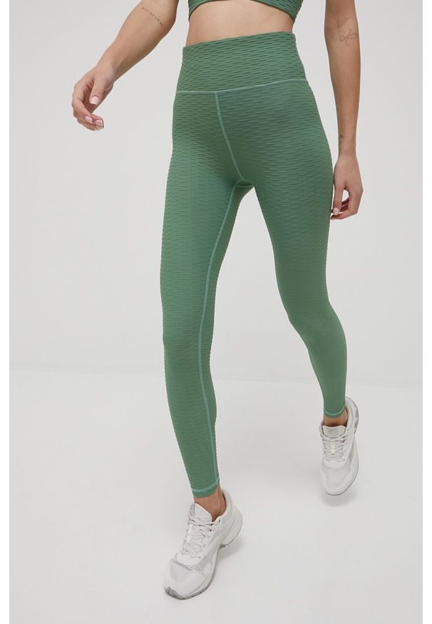 Only Play legginsy treningowe damskie kolor zielony gładkie. Stan: podwyższony. Kolor: zielony. Materiał: skóra, materiał. Wzór: gładki