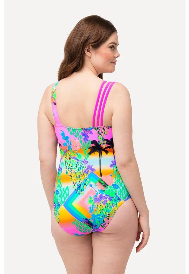 ULLA POPKEN - Damski Strój kąpielowy miękkie miseczki potrójne ramiączko. Kolekcja: plus size. Kolor: różowy, pomarańczowy, wielokolorowy. Materiał: elastan, poliamid, materiał