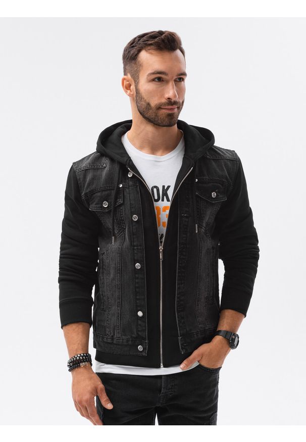 Czarna kurtka Ombre Clothing z kapturem, klasyczna